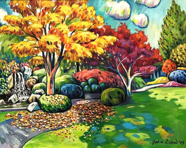 2023 日本庭院的秋色 Autumn colors in a Japanese garden 61x76cm Oil on canvas