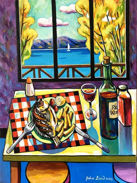 2023 在湖邊的午餐 Lunch by lakeside 60x50cm Oil on canvas