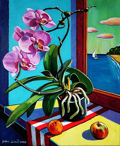 2024 窗邊的紫色蘭花 Purple orchids by the window 61x51cm Oil on canvas